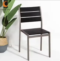 Chaises empilables de jardin en teck noir, chaises de restaurant en aluminium, plastique et bois, chaises d'extérieur
