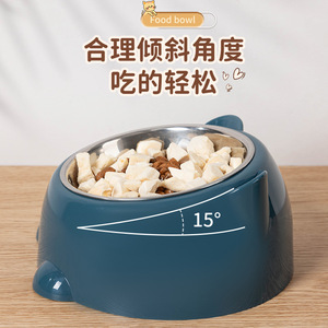 Cuenco para mascotas de acero inoxidable con orejas de oso, cuenco individual antideslizante para gatos y perros, utensilio de alimentación con forma redondeada - Product Image 3
