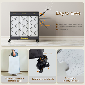 Jy 110L tái sử dụng có thể gập lại giặt <span class=keywords><strong>Hamper</strong></span> bánh xe có thể tháo rời lót xử lý ráp dây kim loại khung công suất lớn PP chất liệu - Product Image 6