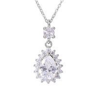 Pendentif en pierre de zircone cubique en forme de goutte d'eau Colliers en argent sterling 925 Bijoux de mode pour femmes