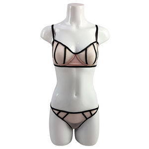 Sexy ver a través de las mujeres de malla de encaje sujetador Panty Encuadernación de cuero <span class=keywords><strong>Tanga</strong></span> traje de la ropa interior - Product Image 1