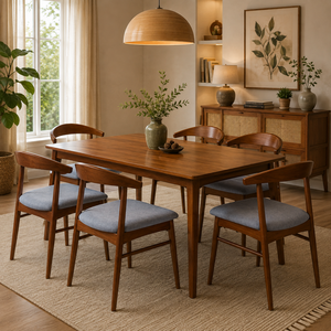 Chaise de salle à manger en bois de mahogany massif avec dossier incurvé, style mid-century, siège rembourré pour restaurant, hôtel et maison - Product Image 4