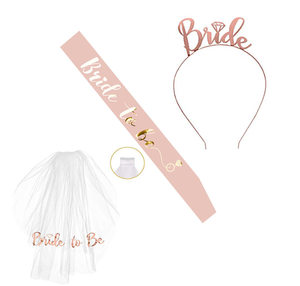 Anillo de diamantes de champán, globos de aluminio para novia, diadema, velo, faja colgante, pompones de papel, bandera para suministros de fiesta de despedida de soltera - Product Image 3