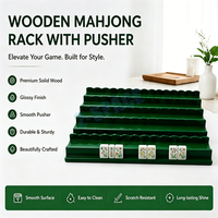 Mahjong américain de 21 pouces, rose, à motif ondulé, avec plateau brillant et bords festonnés, avec pousseurs magnétiques en bois
