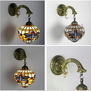 LongHuiJing Tiffany Orange Globe Dragonfly Wall Lamp Home Table Lamp Stained Glass Lamp - Product Image 3