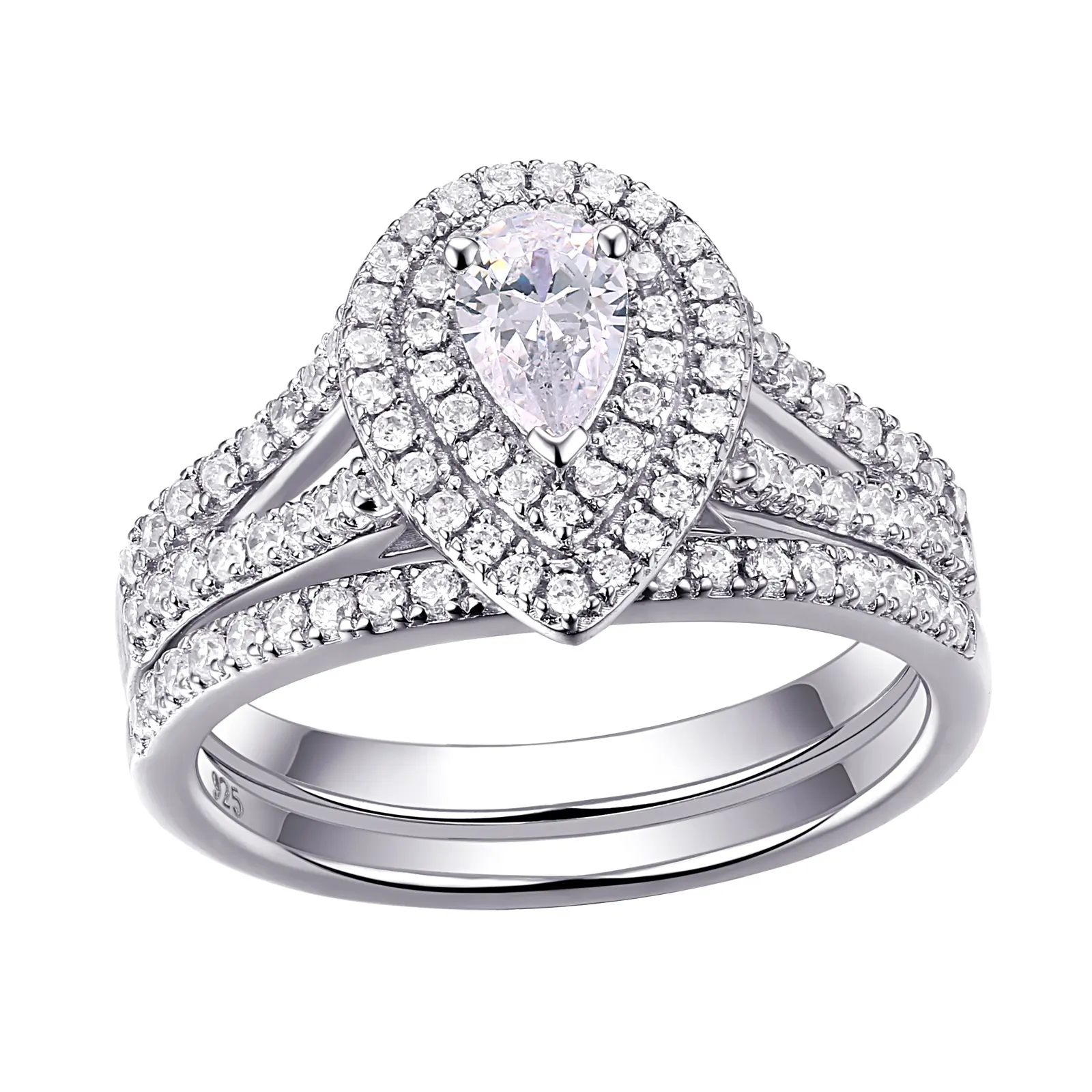 Newshe Wedding Ring Set Peer Cut 1.2 Karaat Zirkoon 925 Sterling Zilveren Verlovingsringen Voor Vrouwen Luxe Gift