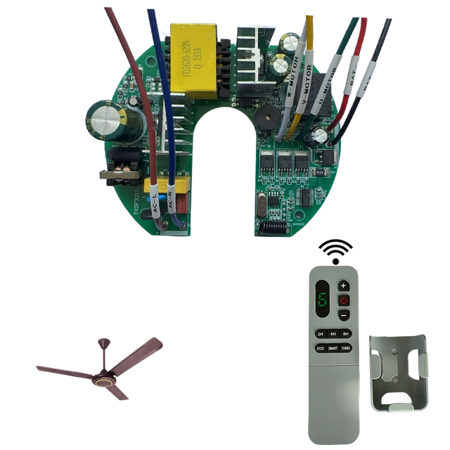 60W AC DC Ceiling Fan Kit with Digital Display Remote Control and BLDC Printed Circuit Board (PCBA Type)