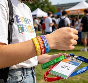 Bracelets personnalisés en polyester durable de couleur unie avec logo imprimé numériquement pour événements, fêtes, festivals de musique et mariages - Product Image 1
