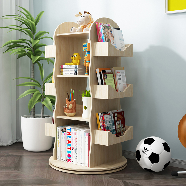 木制旋转书架圆形现代书架图书馆书架儿童家庭橱柜书柜家具展示架