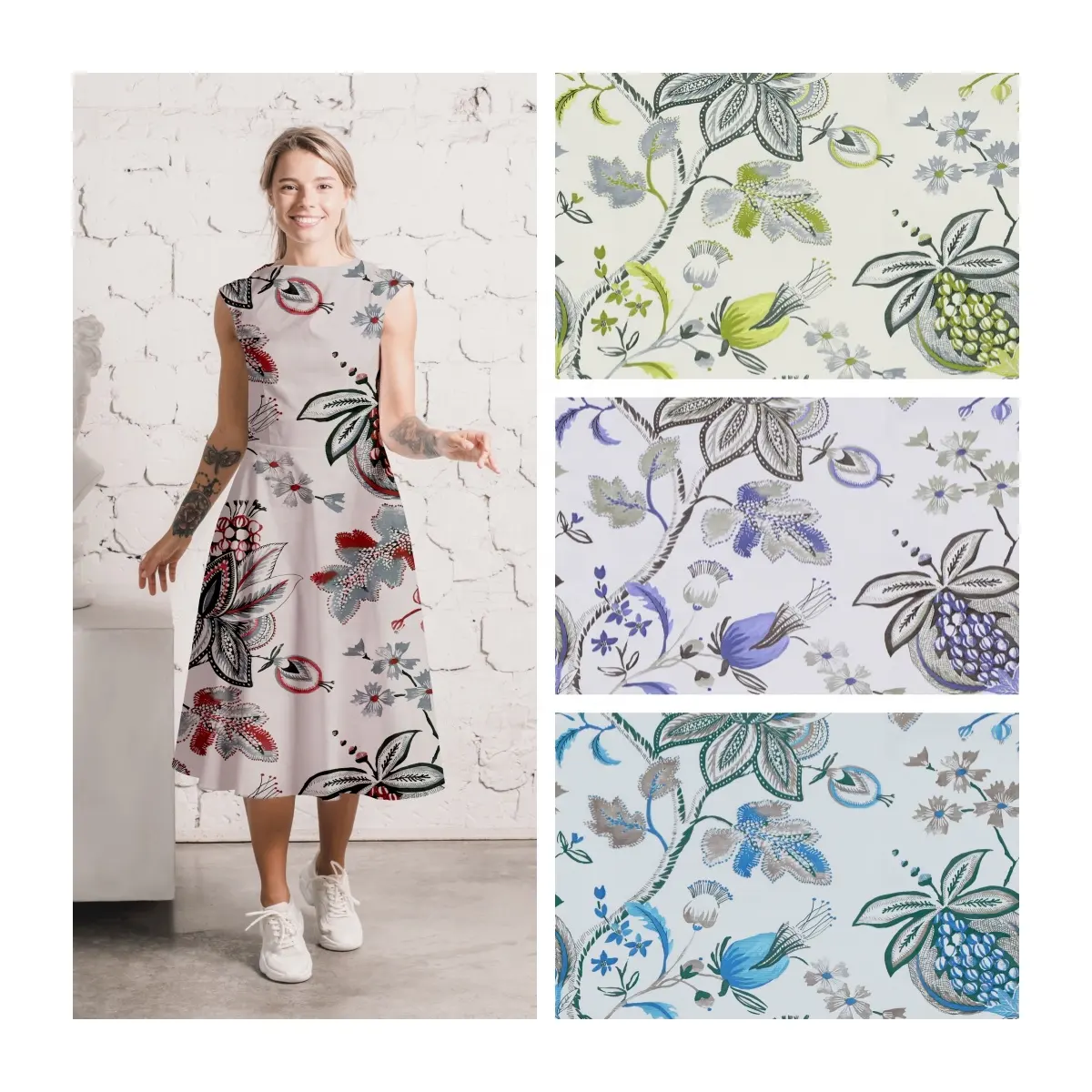 Desain kain pola bunga bunga untuk membuat pakaian digital cetak cetak kustom kain katun untuk pakaian