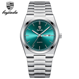 Reloj de Cuarzo para Hombre Bujiada, Correa de Acero Inoxidable, Esfera Verde, 15.5mm, Delgado, Resistente al Agua, Modelo B-2507G - Product Image 5