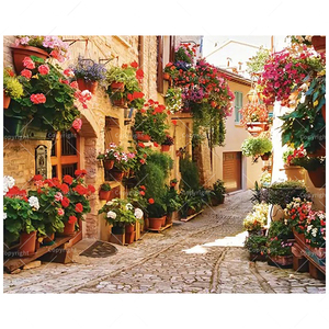 Kit de Peinture par Numéros Floral Street pour Adultes, <span class=keywords><strong>Allée</strong></span> <span class=keywords><strong>Fleurie</strong></span> DIY, 16x20 Pouces, Sans Cadre, Toile Personnalisée Écologique pour Décoration Intérieure - Product Image 1