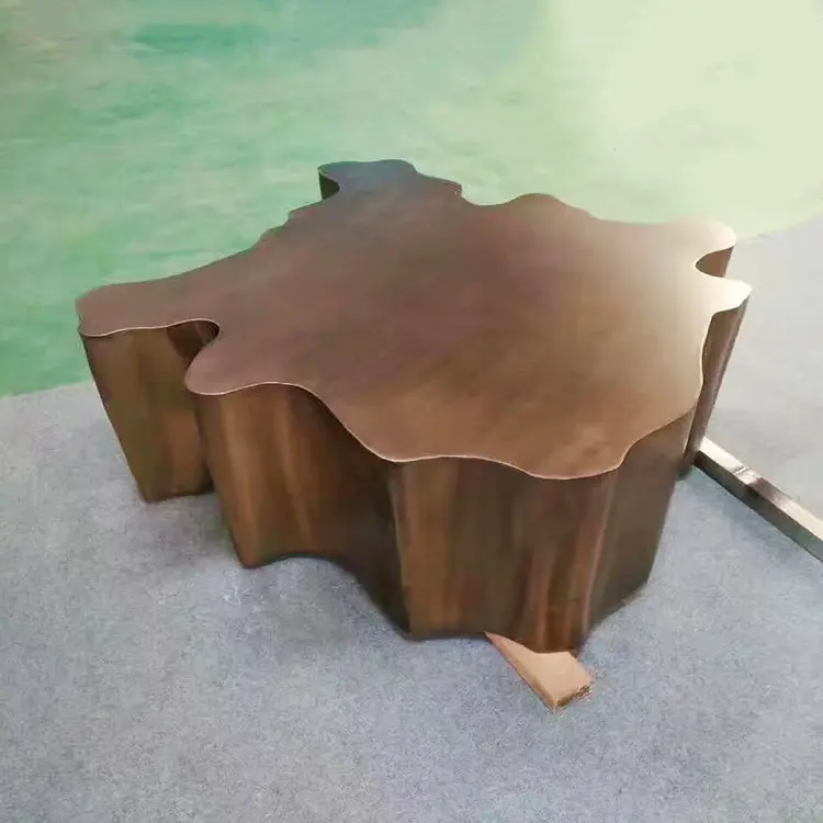 로즈 골드 스테인레스 스틸 트리 트렁크 디자인 메탈 커피 테이블