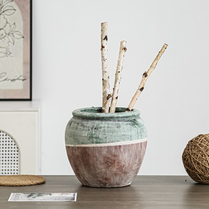 Vase <span class=keywords><strong>de</strong></span> sol en céramique verte <span class=keywords><strong>de</strong></span> luxe créatif FANGSHENG, <span class=keywords><strong>fait</strong></span> à la main, en argile rustique, décoration d'intérieur, pots et jardinières - Product Image 2