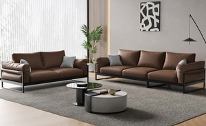 Sofás de Cuero para Sala de Estar Estilo Nórdico, Sofá Recto Doble/Triple Minimalista Italiano para el Hogar, Lujoso Estilo Nórdico - Product Image 3
