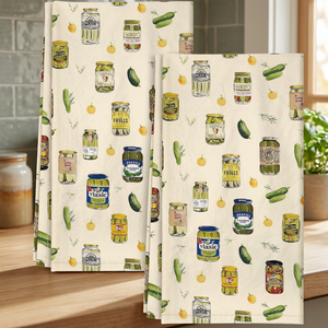 Cotton Kitchen <b>Towels</b> High Absorbent Quick Dry Printed Novelty Cucumber Jar <b>Pattern</b> Rectangle <b>Hand</b> Wash - Product Image 1
