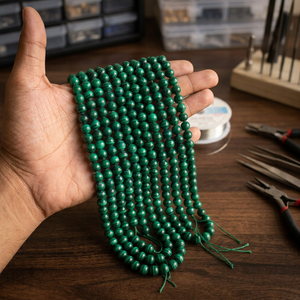 Perles rondes en malachite verte naturelle, pierres lisses pour la fabrication de bijoux, bracelets, colliers, accessoires de bricolage - Product Image 3