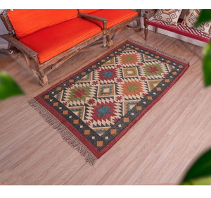 Southwestern <b>Tribal</b> Boho <b>Rug</b> Handwoven Wool Jute Farmhouse Carpet Accent for Entryway Bedroom Living Room Hallway Home Decor - Product Image 1