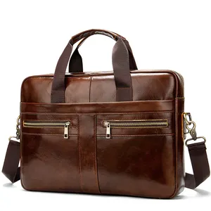 Benutzer definierte Männer Business Office Echtes Leder Laptop Aktentasche Handtasche Herren Tasche Weiches Leder Umhängetasche Aktentasche Für Männer