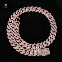 Collier Miami pour homme en argent sterling 925, chaîne cubaine 14 mm, plaqué or rose, serti de pierres, style hip-hop, avec fermoir personnalisé, tendance