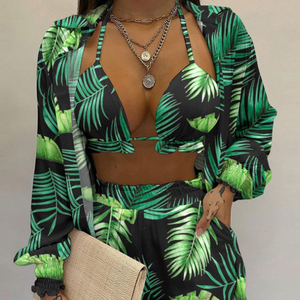Vente en gros et dropshipping de maillots de bain floraux 3 pièces pour femmes, vêtements de plage, <span class=keywords><strong>ensemble</strong></span> de bikini sexy - Product Image 4