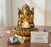 Fontaine d'intérieur Ganesha en résine de 12 pouces avec lumière LED apaisante, cascade de bureau artisanale à 10 cristaux