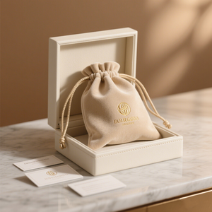 Pochette à bijoux en velours avec logo imprimé personnalisé, fermeture à cordon, sac de rangement portable pour bijoux, cadeau - Product Image 1