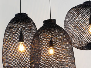 <b>Black</b> Bamboo Pendant <b>Light</b> Woven Fish Trap Basket Hanging Lamp <b>Shade</b> Shapeable Asian Lighting OEM Supplier Vietnam - Product Image 3