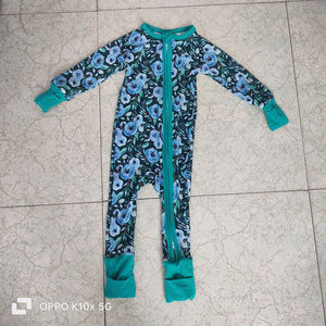 ชุดนอนเด็กแบบซิป ลายดอกไม้สีฟ้า ผลิตจากผ้าไผ่ 95% ผสมสแปนเด็กซ์ 5% - Product Image 1