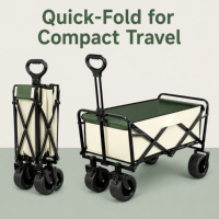 Chariot de camping pliable 10 pouces à double frein, conception à ouverture arrière, cadre en acier à haute teneur en carbone, poignée réglable, quatre roues robustes