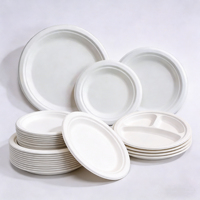 Assiettes rondes classiques en bagasse végétale durable, jetables pour fêtes, mariages, traiteur
