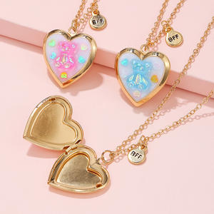 Ensemble de 3 colliers avec pendentif cœur pour meilleures amies, cadre photo pour meilleur ami, collier ouvert avec pendentif pour filles, enfants, bijoux - Product Image 3