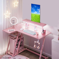 Bureau d'ordinateur en plastique rose Bureau de jeu bon marché avec support de moniteur Table de PC de bureau à double couche