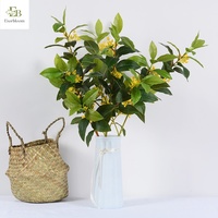 Bunga Osmanthus Buatan Kuning Putih 68cm 5 Cabang Daun Hijau Dekorasi Rumah Pernikahan Natal Thanksgiving Grosir