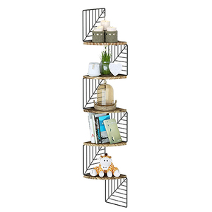 5 Tiers Corner Shelf Wall Mount Rustic Wood and Metal Floating <strong>Shelves</strong> Living Room Furniture - Product Image 1