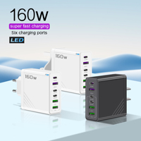 Chargeur de caméra USB DENIXI QC3.0 à charge rapide, chargeur rapide 6 ports pour téléphones mobiles USB de type C, chargeur 160 watts EU/US/UK