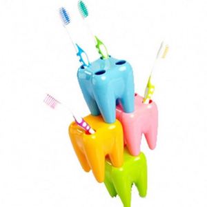 Support de brosse à dents avec plusieurs trous, porte-brosse à dents créatif en forme de dent de dessin animé, en plastique PS, cadeau promotionnel pour salle de bain - Product Image 4