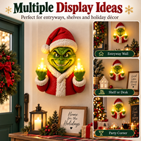 Lumières de Noël populaires pour l'extérieur, amusantes, avec personnage vert, lumière murale LED à piles, décoration de vacances pour porche, entrée, fête