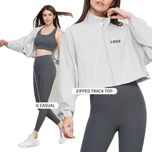 WT1528 Women Athletic Yoga Workout Jacket Track Sports Zip Up Running Lightweight Jackets