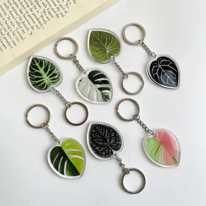 Acrylic Plant Keychains Creative Leaf Shape Pendant Keyring Holder Cute Key Chain