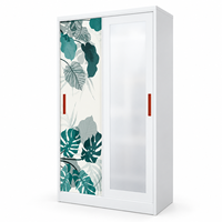 2. Armoire en métal avec design de feuilles tropicales et portes coulissantes pour la maison et l'appartement