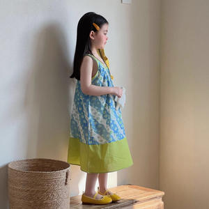 Abito estivo in cotone per ragazze, color block, scollo quadrato, senza maniche, stile country - Product Image 3