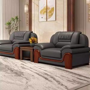 आधुनिक सरल कार्यालय चमड़े के सोफे सेट व्यवसाय स्वागत तीन लोगों की बैठक लाउंज क्षेत्र कॉफी टेबल संयोजन लिविंग रूम - Product Image 4