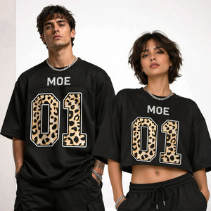 Maillot de football unisexe en maille à imprimé léopard, coupe courte, col rond, coupe ample, toutes saisons, streetwear - Product Image 2