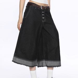 <span class=keywords><strong>Pantalon</strong></span> Capri en Denim à Jambes Larges et Taille Haute avec Boutons, Style Vintage Américain, Casual, Multi-Poches, Pantalones Y2k Esthétique Jeans - Product Image 5