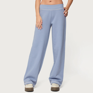 Tùy Chỉnh Hai Mảnh Loungewear Set Tracksuits Phụ Nữ Chất Lượng Cao Trang Phục Dài Tay Áo Zip up Crop Top Áo Và Chân Rộng Quần Set - Product Image 3