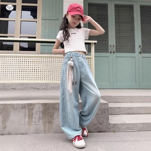 Jeans larges à paillettes pour adolescentes, pantalons légers d'été pour filles adolescentes, pour l'extérieur - Product Image 2