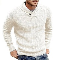 Pull en tricot à col châle pour homme, couleur unie, épais, à manches longues, décontracté, pour l'automne et l'hiver