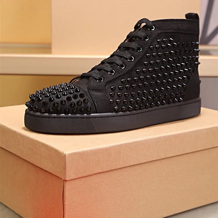 Designer Luxury Brand Red Bottom Rivet Spikes High-Top Lovers Different Color Men's Casual Walking Sneaker Trainers Shoes