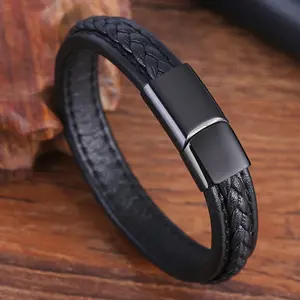 Китайский поставщик оптовая продажа качественные кожаные браслеты мужские кожаные браслеты со стальным пользовательским логотипом принимаются